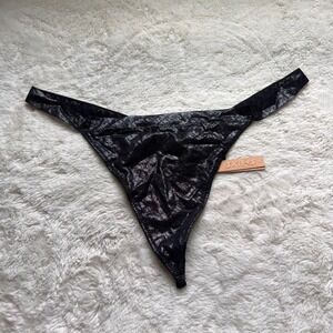 SKIMS Glitter Thong Onyx Black Silver Shimmer Logo Waistband PN-THG-1975 3X NEW
